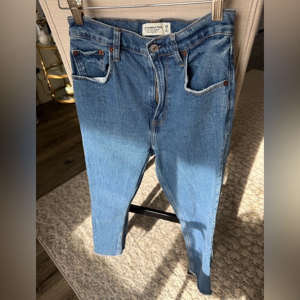 Abercrombie & Fitch The '90s Slim Straight Ultra High Rise Cotton Jeans, 2